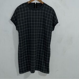 Zara White and gray Checkered Dress
